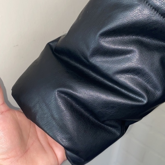 Open Edit coat black long trench puffer pockets snap button down closure 4X NEW - Picture 4 of 8